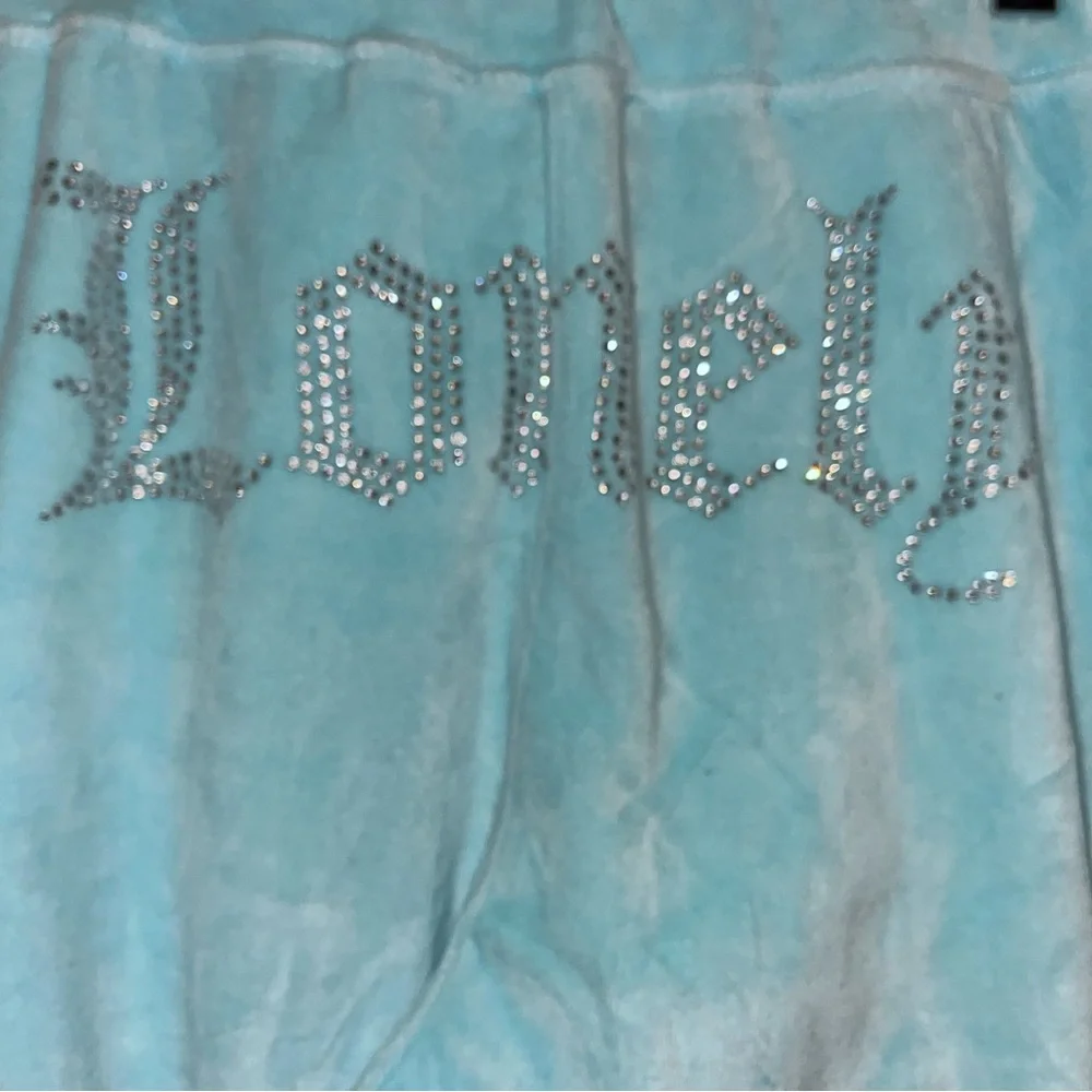 Vintage Y2K Lonely Ghost Blue Velour Bling Rhinestone Tracksuit Matching Set - Picture 12 of 15